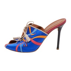 Malone Souliers - Mules in raso ricamato blu con punta aperta - taglia 40