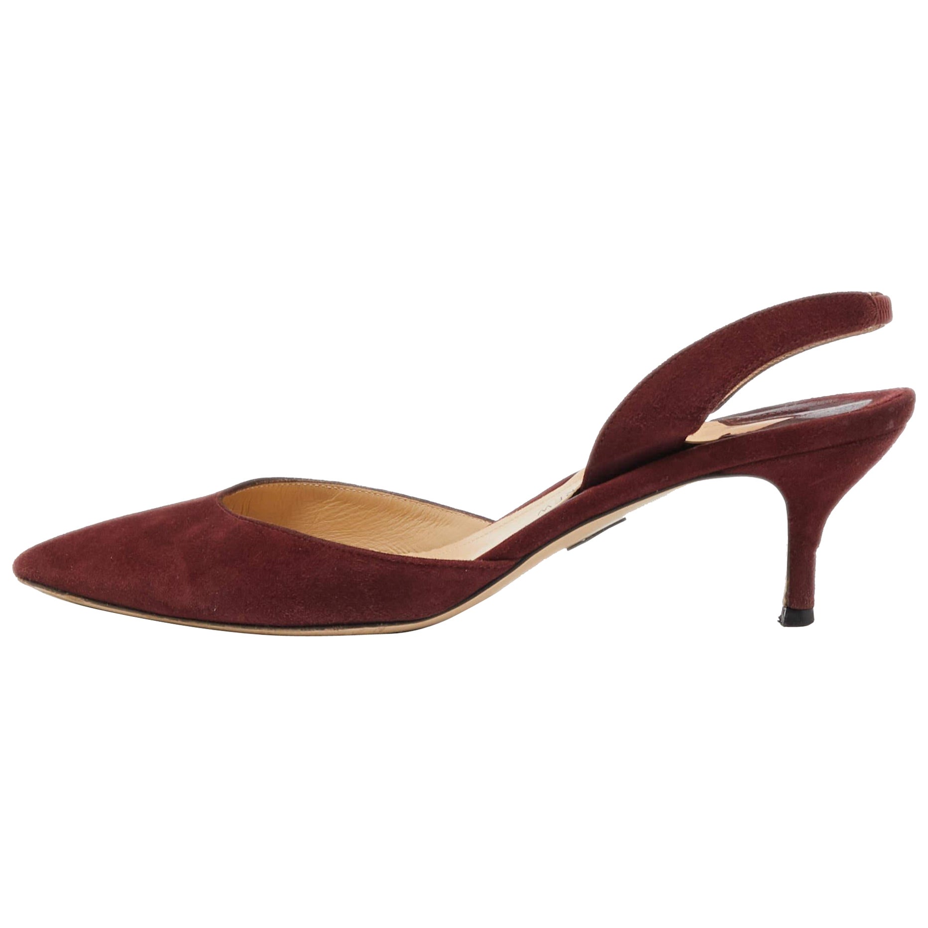 Paul Andrew Burgundy Suede Rhea Slingback Pumps Size 37.5 For Sale