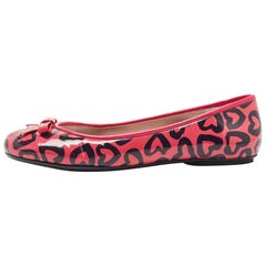 Marc by Marc Jacobs Pink/Black Heart Patent Leather Bow Ballet Flats Size 36