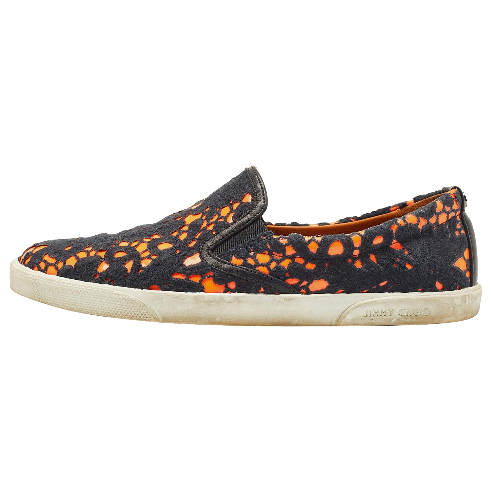 Jimmy Choo Black/Orange Lace Slip on Sneakers Size 39 For Sale