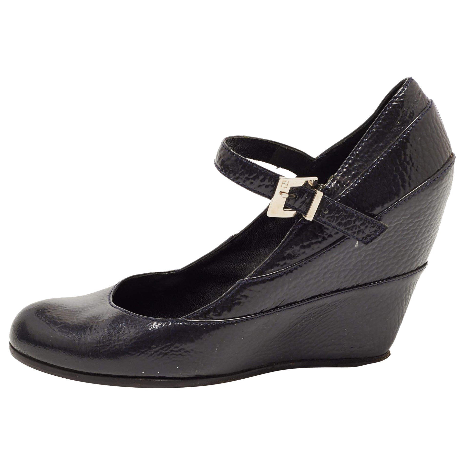 Fendi Two Tone Textured Leather Mary Jane Wedge Pumps Size 39