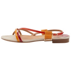 Salvatore Ferragamo Patent Leather Strappy Slingback Flat Sandals Size 38.5