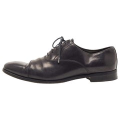 Prada Dark Blue Leather Cap Toe Lace Up Oxford Size 43