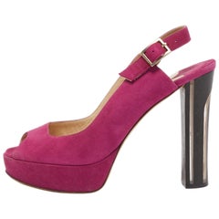 Jimmy Choo Pink Suede Platform Peep Toe Slingback Sandals Size 38.5