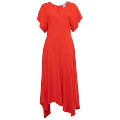 Sportmax Crepé Naranja Vestido Midi Asimétrico Manga Corta M