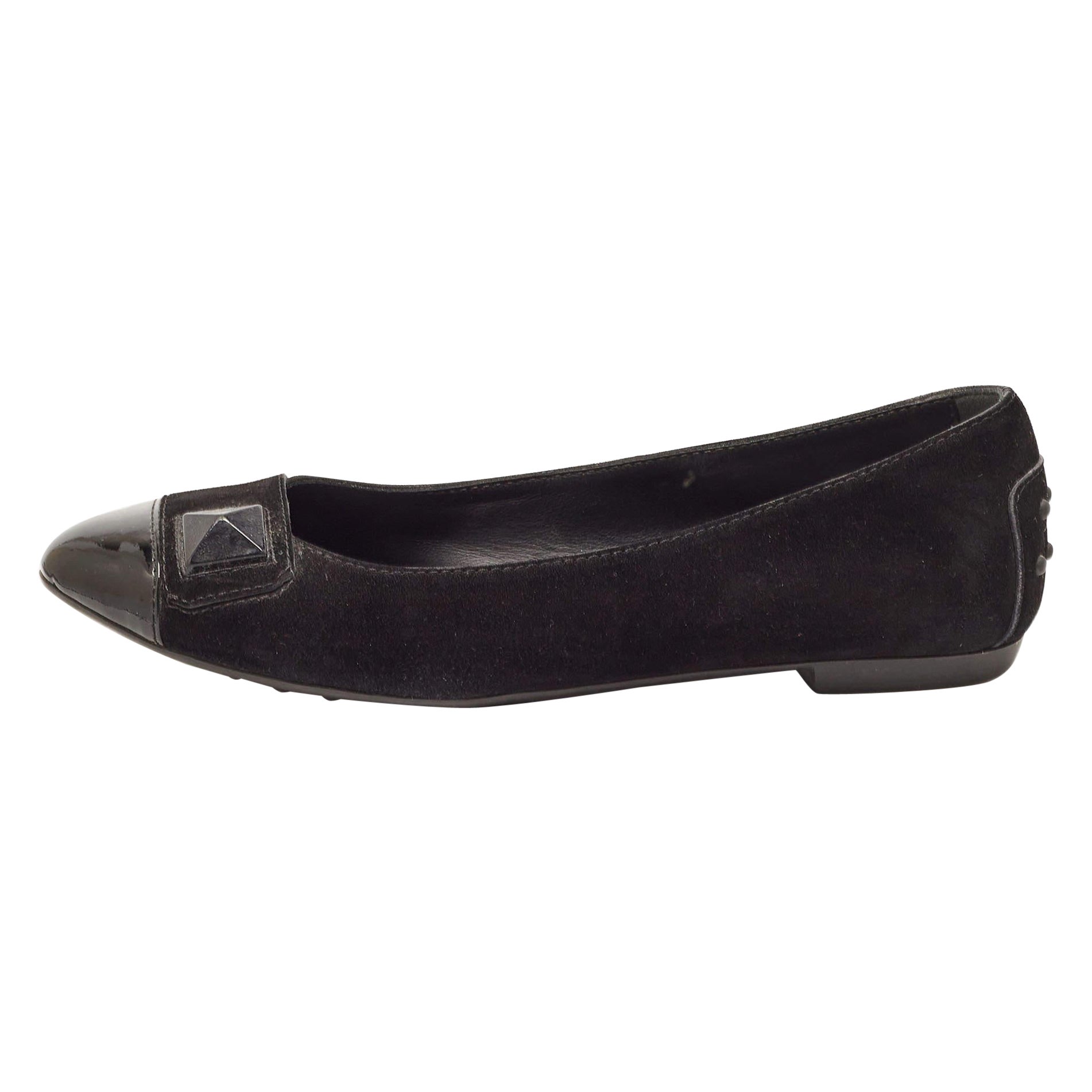 Tod's Black Suede and Patent Leather Ballet Flats Size 36 For Sale