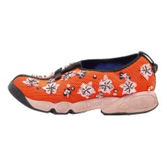 Dior Orange Embellished Mesh Fusion Slip-On Sneakers Size 37.5