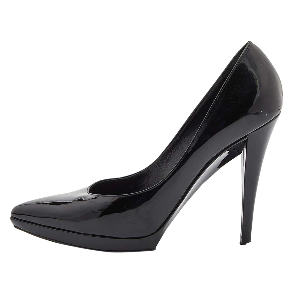 Yves Saint Laurent - Escarpins à plateforme en cuir verni noir Taille 37