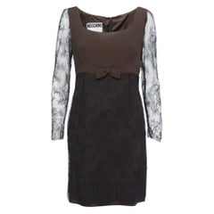 Moschino Couture Mini Vestido Negro/Marrón de Crepé y Encaje con Lazo L