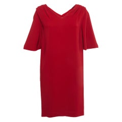 Stella McCartney Vestido de crepé rojo con hombros fruncidos S