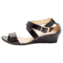 Jimmy Choo Black Patent Leather Cross Strap Slingback Sandals Size 35