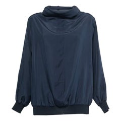 Max Mara Navy Blue Silk Oversized Turtleneck Top XS