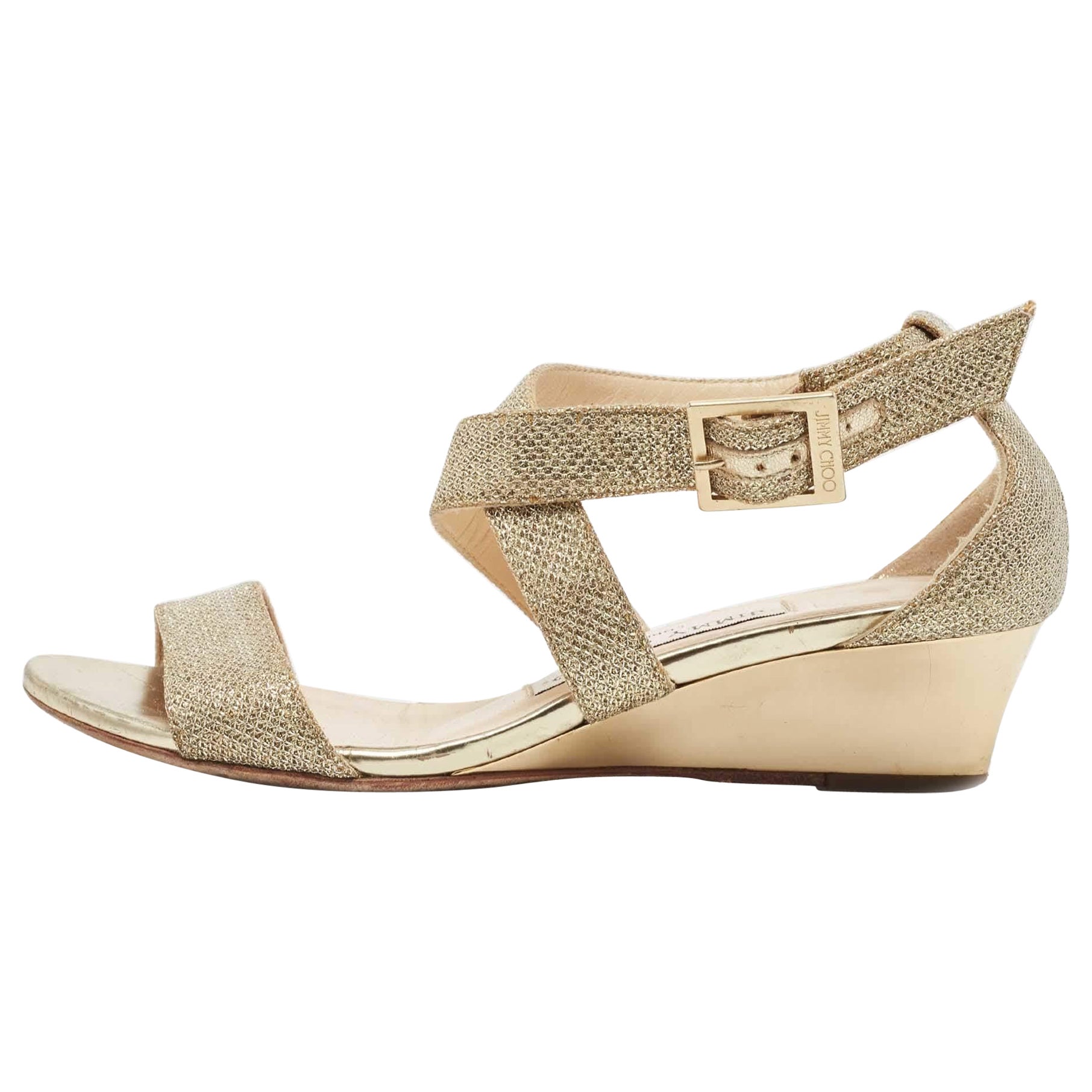 Jimmy Choo Crisscross en paillettes d'or  Sandales à semelles compensées Taille 34