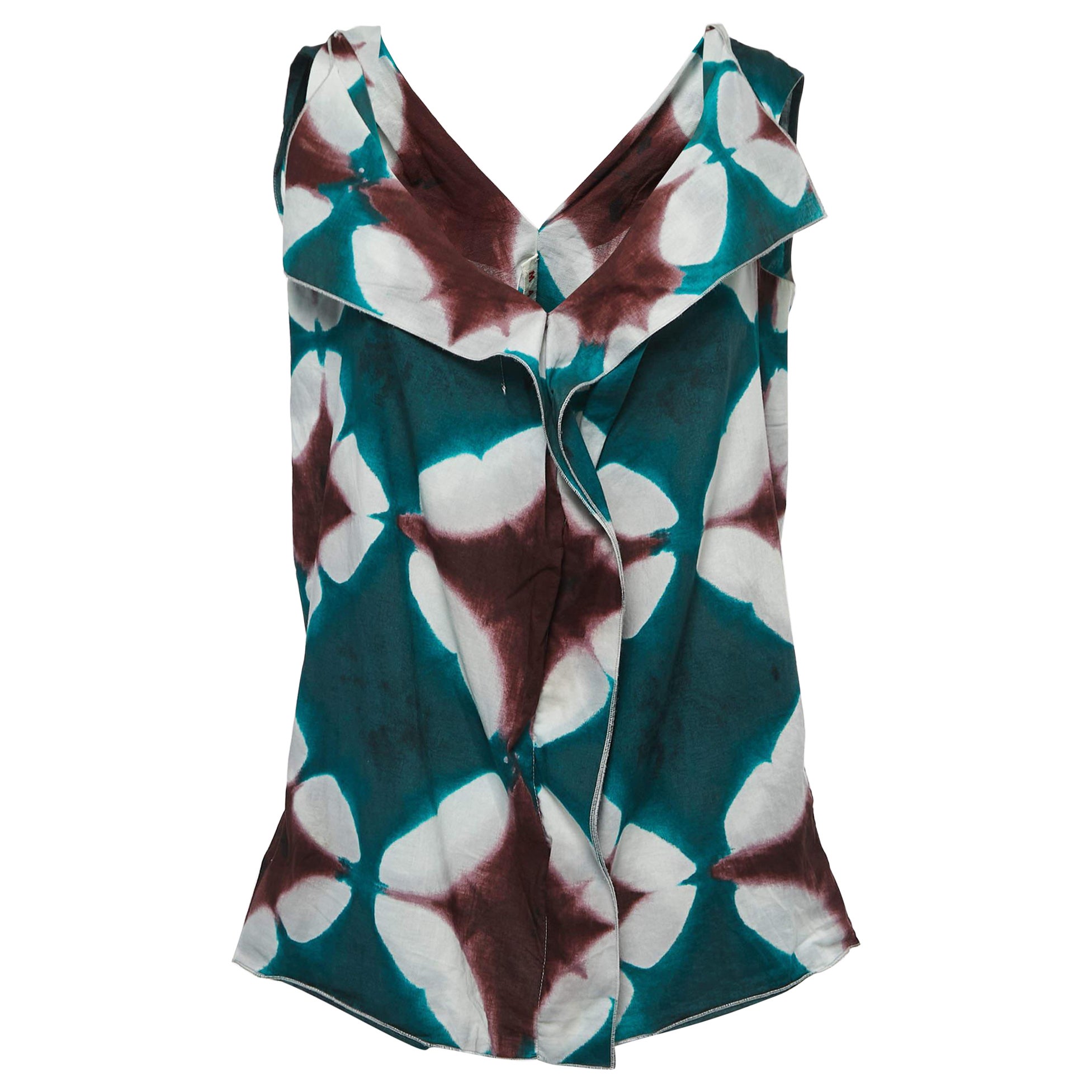 Marni Green Tye Dye Printed Cotton Sleeveless Top M For Sale