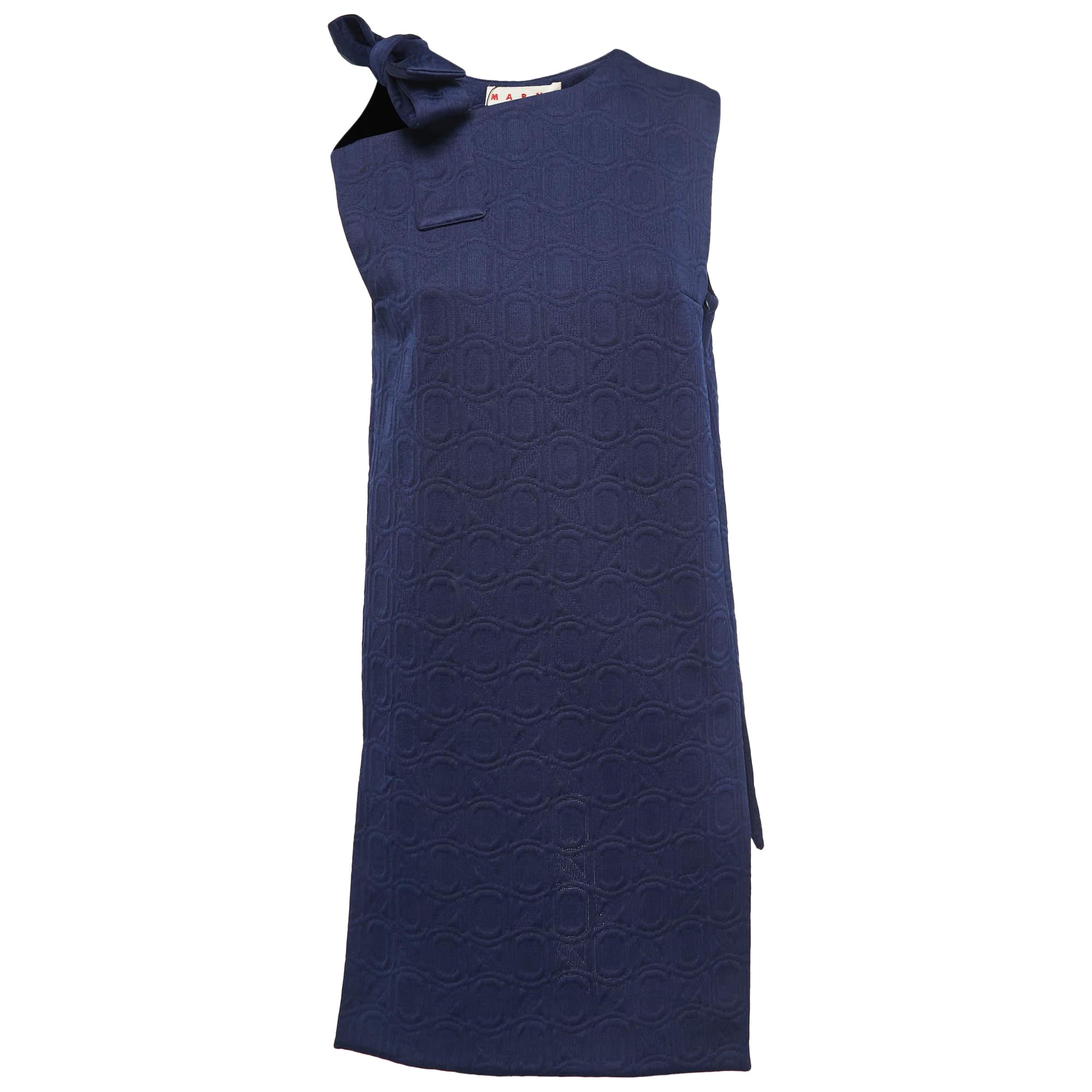 Marni - Vestito corto senza maniche con dettaglio fiocco in jacquard blu navy S in vendita