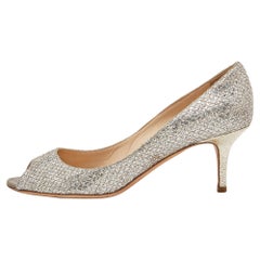 Jimmy Choo Gold Lurex Fabric Evelyn Open Toe Pumps Size 37.5