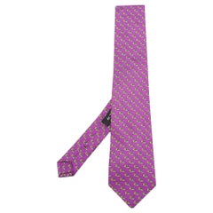 Etro Purple Logo Print Silk Tie
