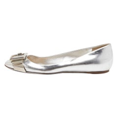 Dior Silver Leather Bow Ballet Flats Size 38
