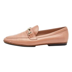 Tod's Pfirsichfarbene Leder Double T Slip On Penny Loafers Größe 37,5