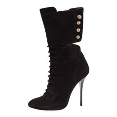 Giuseppe Zanotti Stivali a metà polpaccio in camoscio nero impreziositi da cristalli misura 40