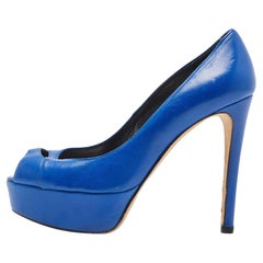 Stuart Weitzman - Pompe a punta aperta in pelle blu misura 37
