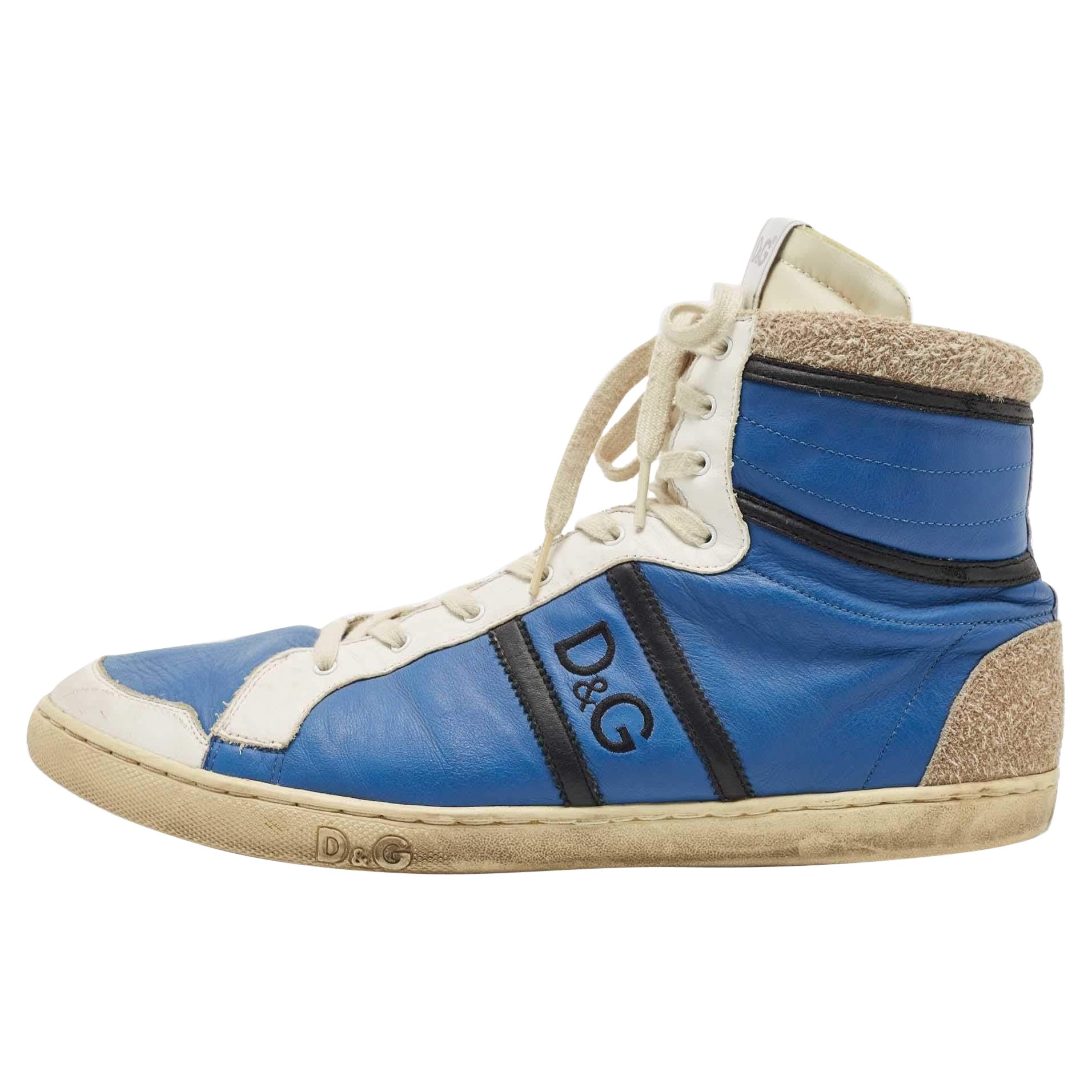 D&G Blue/White Leather and Suede High Top Sneakers Size 45 For Sale