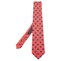Etro Red Paisley & Bird Print Silk Tie