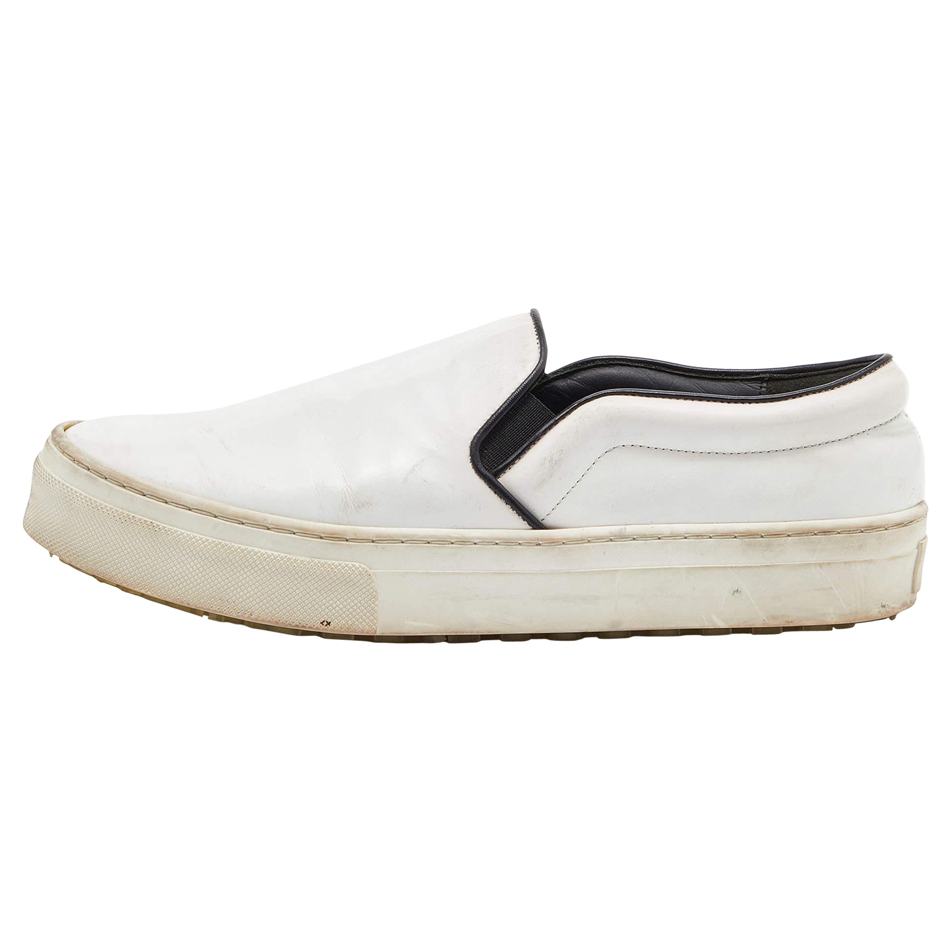 Celine White/Black Leather Slip On Sneakers Size 37 For Sale