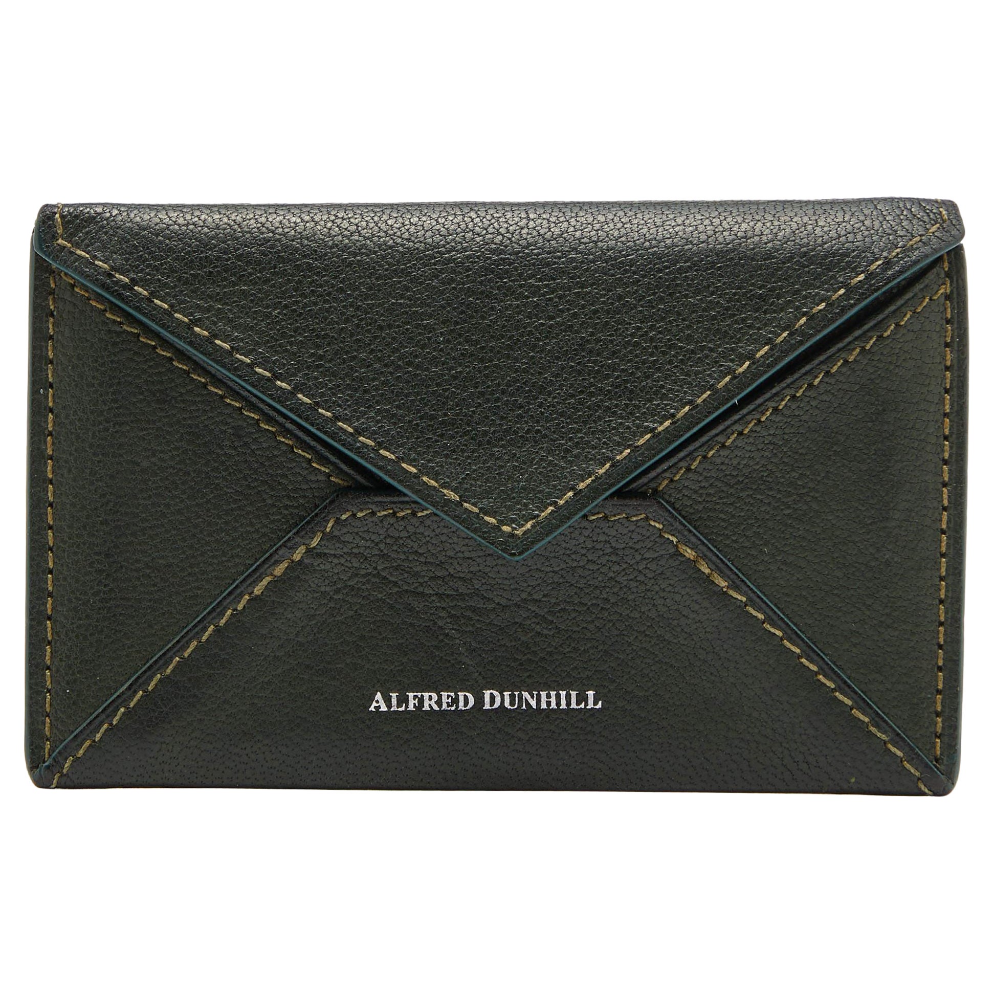 Alfred Dunhill Green Leather Flap Card Case For Sale