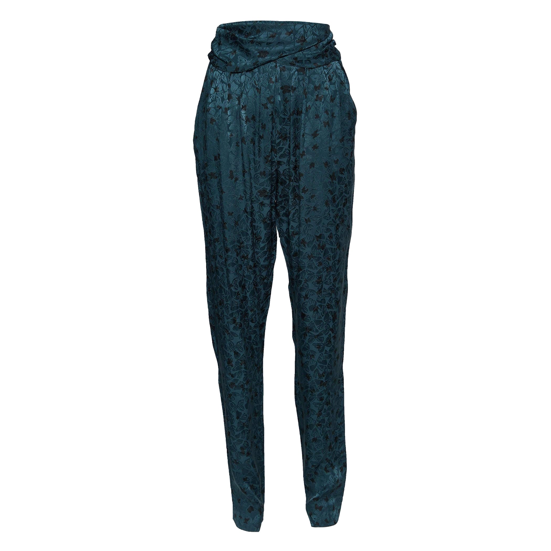 Chloe Pantalón verde de jacquard de seda con estampado de mariposas M