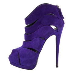 Giuseppe Zanotti Purple Suede Wave Cut Out Peep Toe Platform Booties Size 37.5