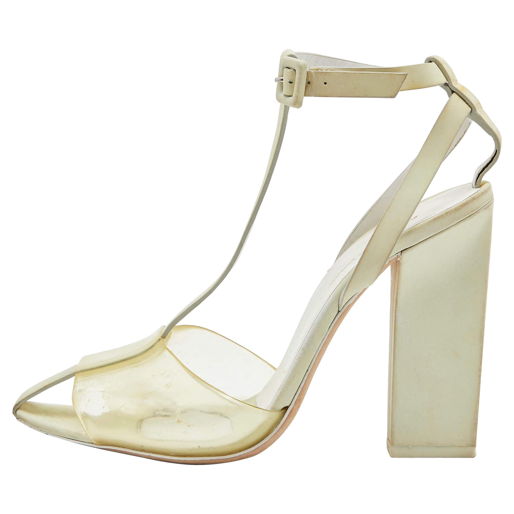 Alexander Wang Hellgelbe T-Bar-Pumps aus Leder und PVC mit Knöchelriemen Größe 38