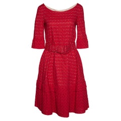 Robe midi Marni rouge brodée en coton avec ceinture S
