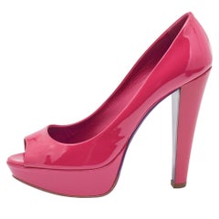 Miu Miu Pink Patent Leather Peep Toe Platform Pumps Size 39.5