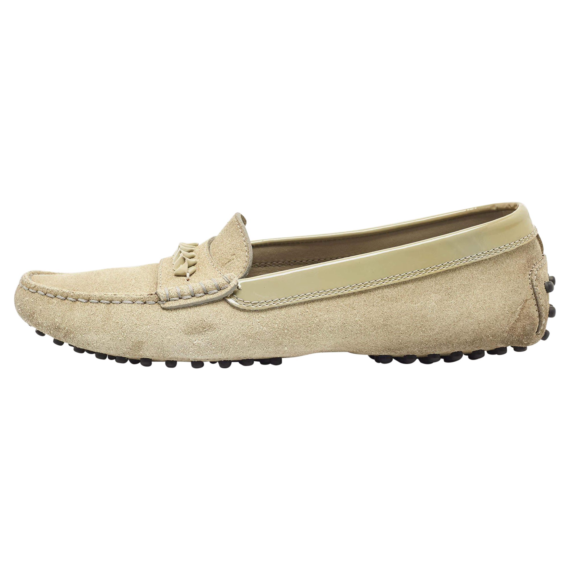 Tod's Grey Suede and Patent Leather Slip On Loafers Size 38 For Sale