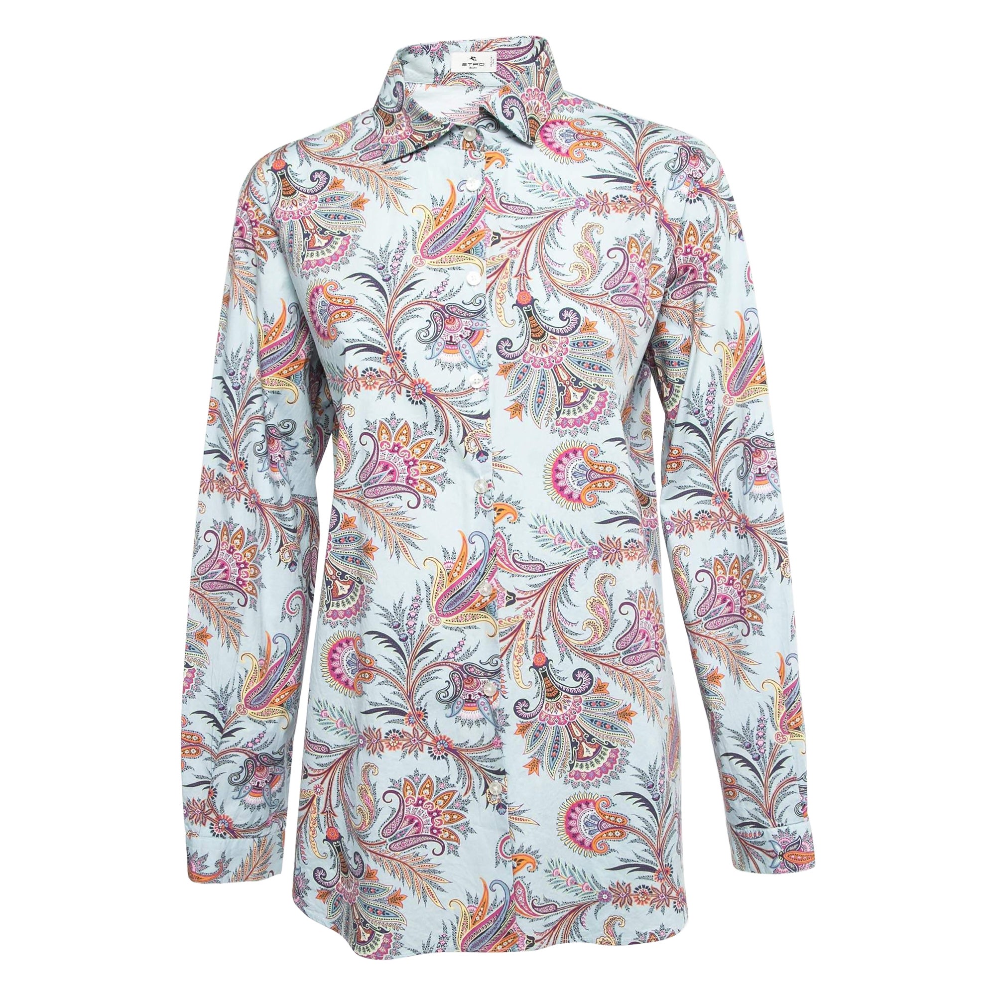 Etro Camisa de manga larga de algodón estampada azul L