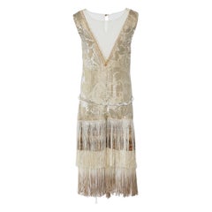 Class by Roberto Cavalli Gold Devore Fringe Detail Belted Sleeveless Dress L