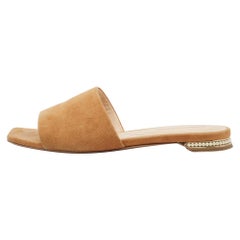 Nicholas Kirkwood Tan Suede Pearl Embellished Flat Slides Size 36