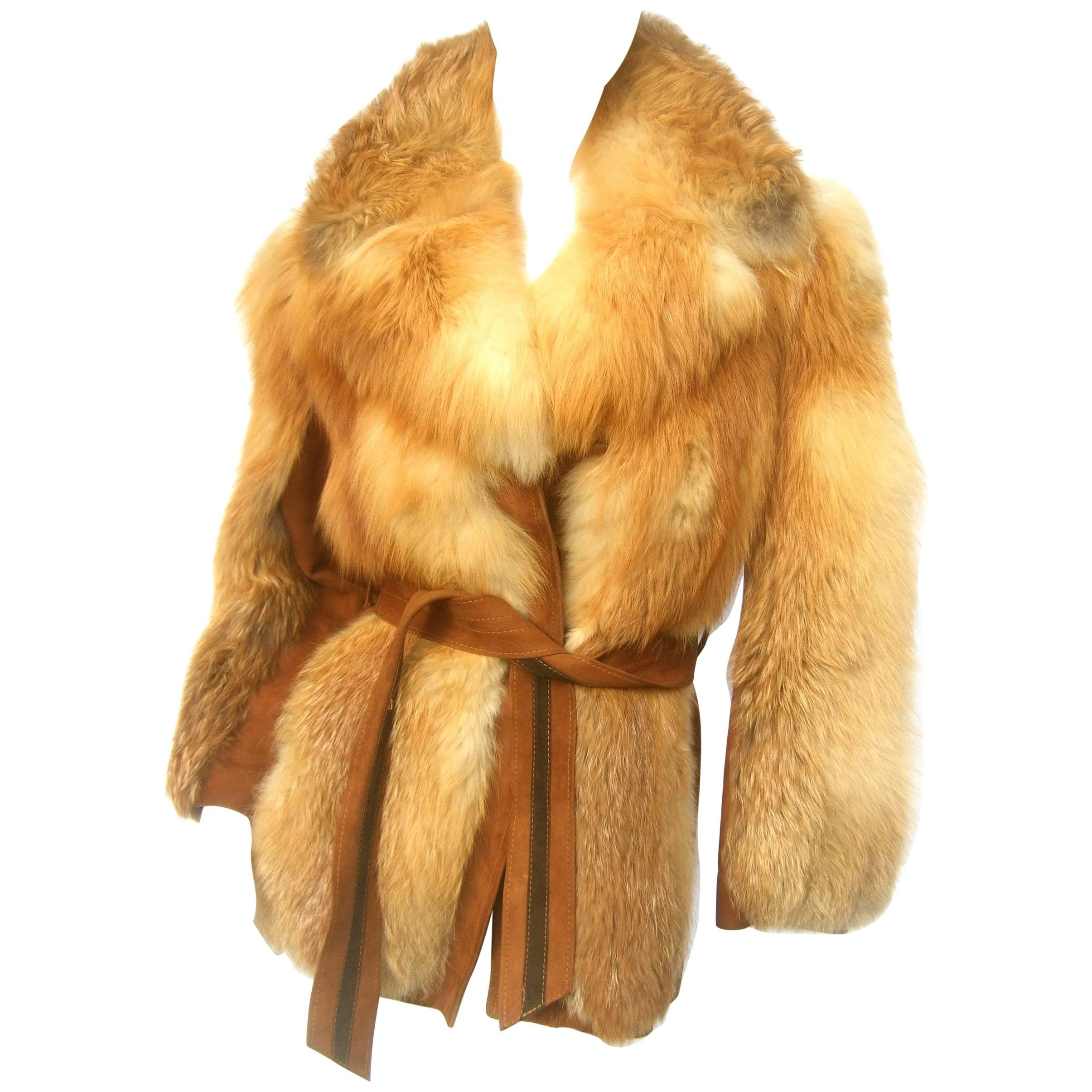 Revillon Paris Plush Fox Fur Belted Jacket ca 1970 