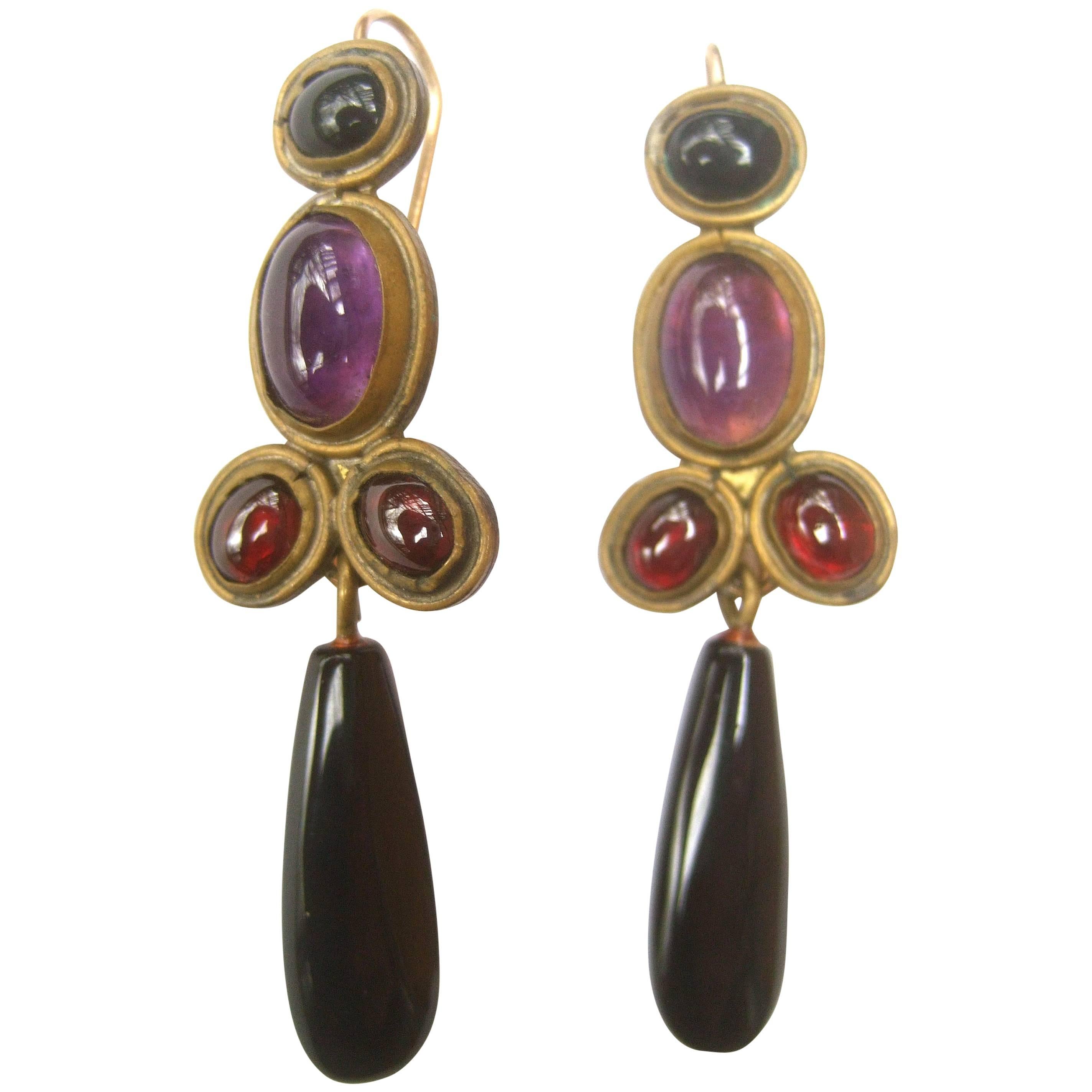 Opulent Artisan Semi Precious Dangle Earrings by Karen Seberi  For Sale