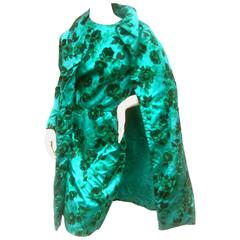 Saks Fifth Avenue Chic Satin Floral Brocade Coat & Dress Ensemble ca 1960 12
