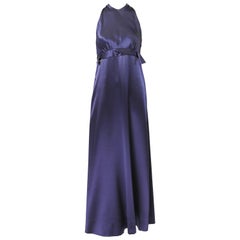 1970's Galanos Sapphire Blue Silk Evening Dress