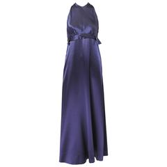 1970's Galanos Sapphire Blue Silk Evening Dress 10