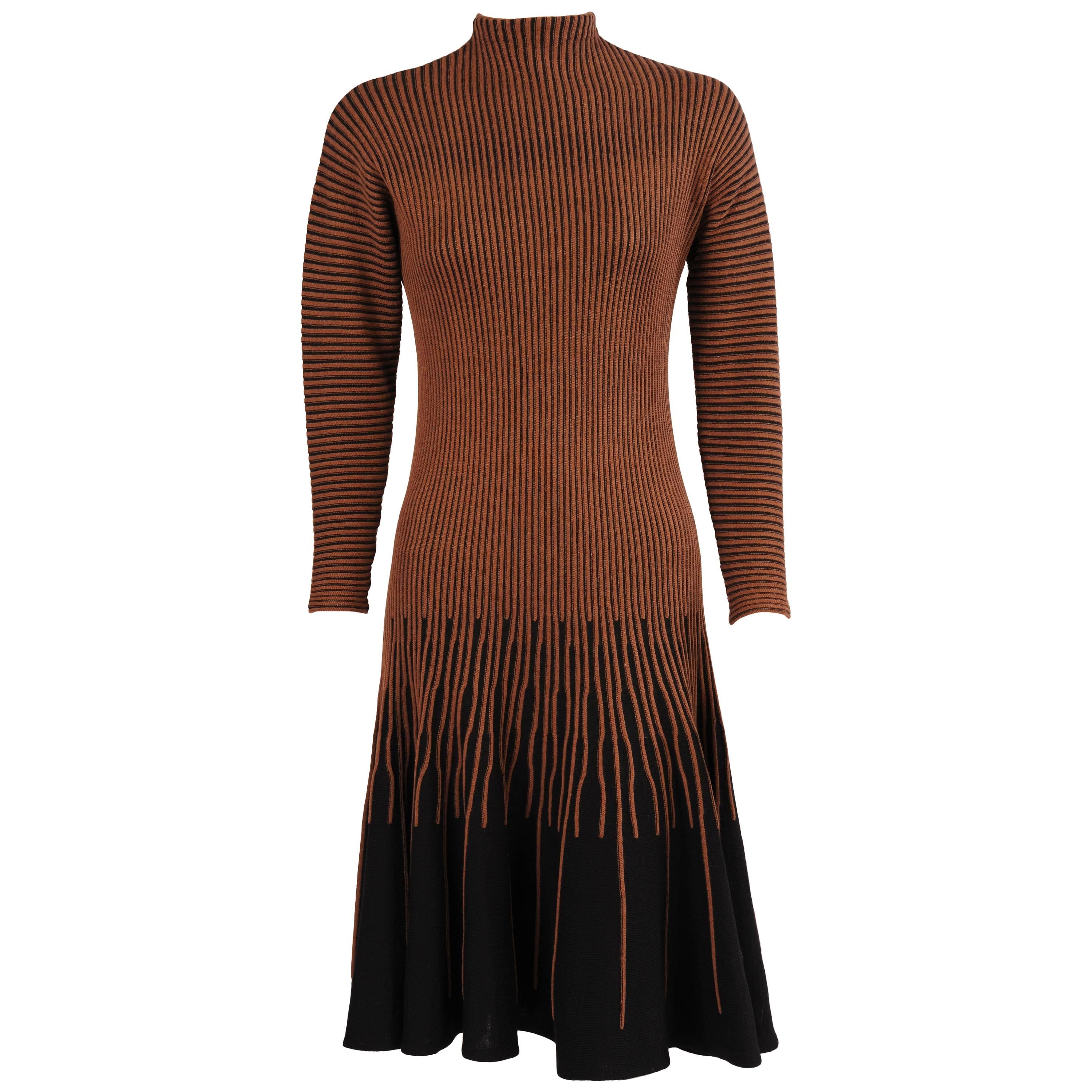 Graphic 1960's Brown and Black Knit Dress at 1stDibs