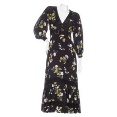 Erdem Magdalene - Vestito midi a maniche lunghe in seta nera con stampa floreale Pre-Fall2023