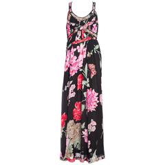 Leonard silk jersey gown with metal mesh trim 9