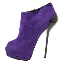 Giuseppe Zanotti, in pelle scamosciata viola, Peep Toe Platform Ankle Booties Taglia 39.5