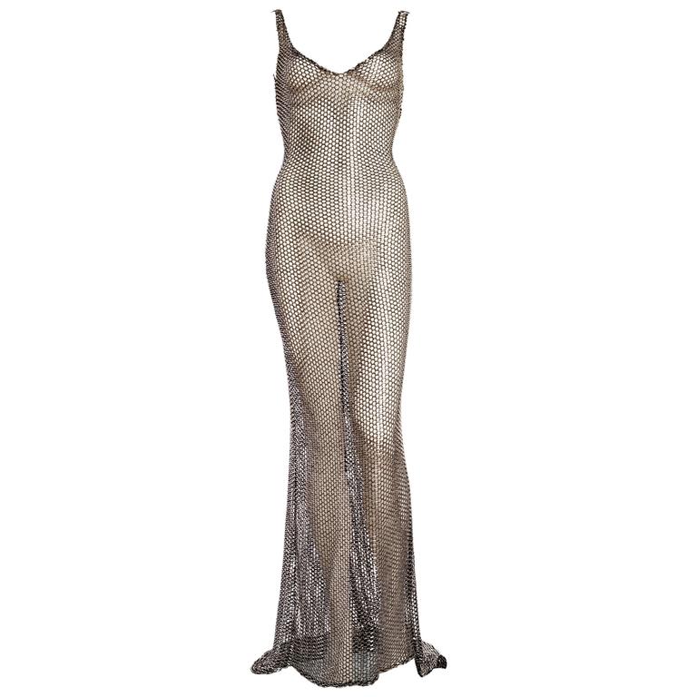bugle bead net gown with train at 1stDibs bead net dress,