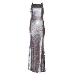 Used Badgley Mischka Silver sequin backless gown 