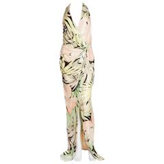 1970s sequined Leonard backless halter gown with train